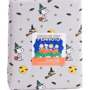 Peanuts Halloween Snoopy Woodstock Witch Bats Grey Bed Sheet Set Queen Size NWT